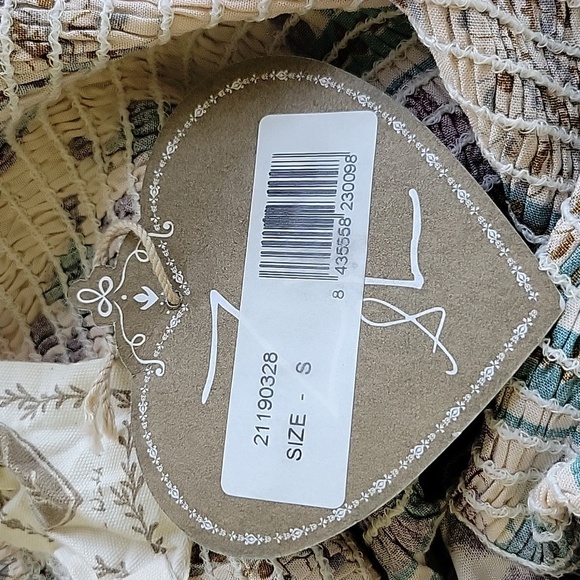 Z&L Europe Sz S Isis Smocked Peplum Multi-color Patchwork Top Milkmaid Babydoll - Picture 10 of 12